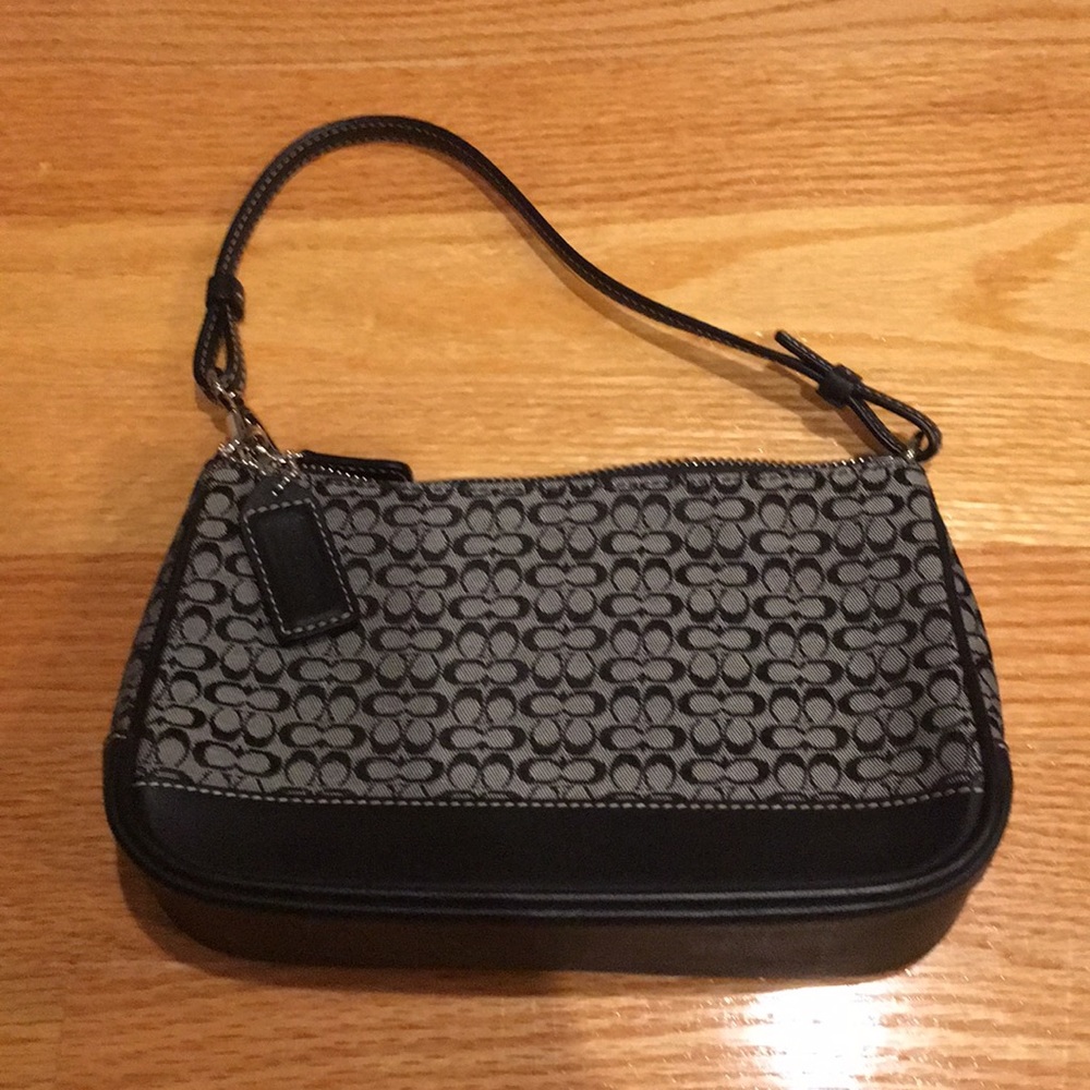 Coach Black/Gray Signature Small Evening Bag